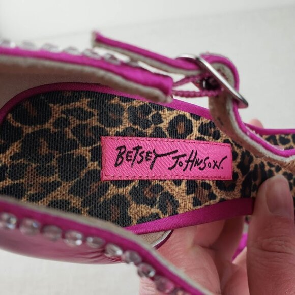 Betsey Johnson Stiletto Heels Strappy Fuschia Pink Rhinestone Bow Size 6.5 - Picture 12 of 14